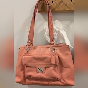 Coach Penelope Coral Pebbled Leather Carryall/Shoulder Bag/Purse